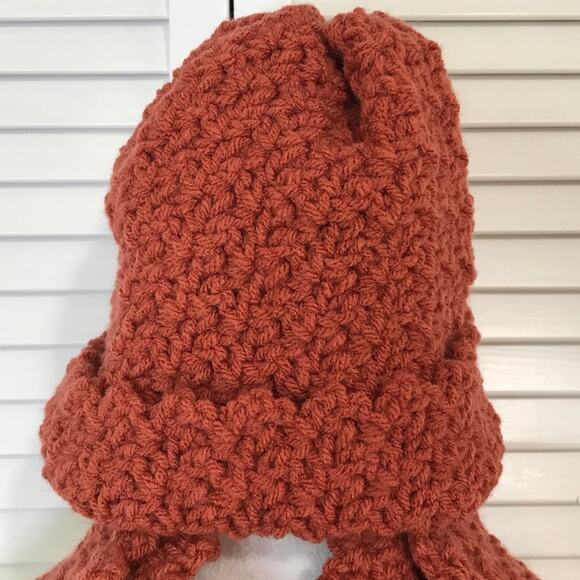 NWT Handmade Crocheted Brown Textured Matching Adult Beanie Scarf 76” - Picture 3 of 4